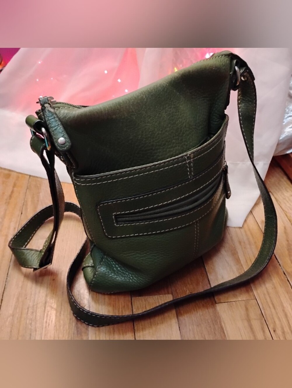 Fossil Vintage Cargo Crossbody Bag. Green, Pebbled Leather. - Picture 5 of 12